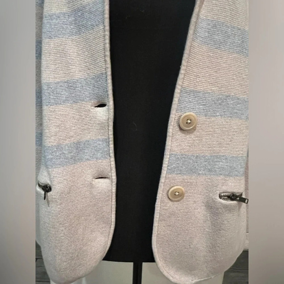 Talbots Medium Cotton Blend Beige and Light blue striped blazer - Picture 8 of 11